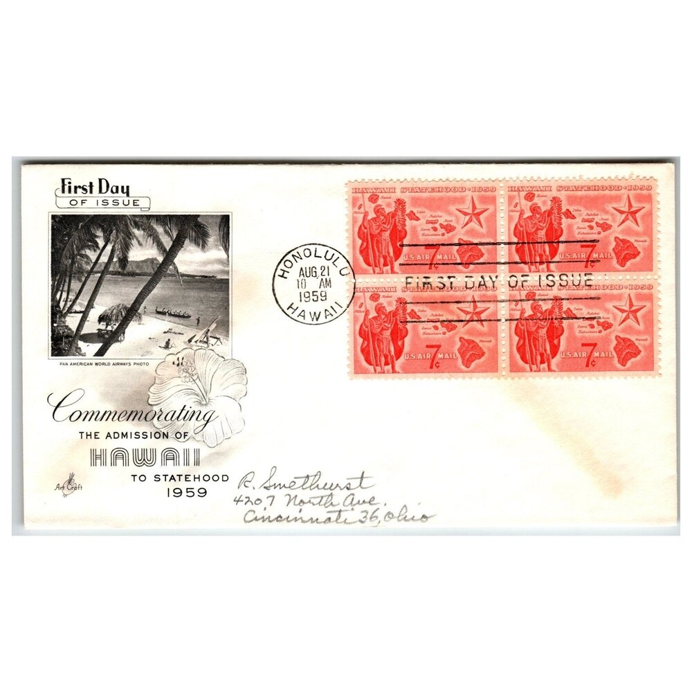 Scott #1133 1959 Hawaii Statehood Air Mail First Day Cover FDC Artcraft Honolulu